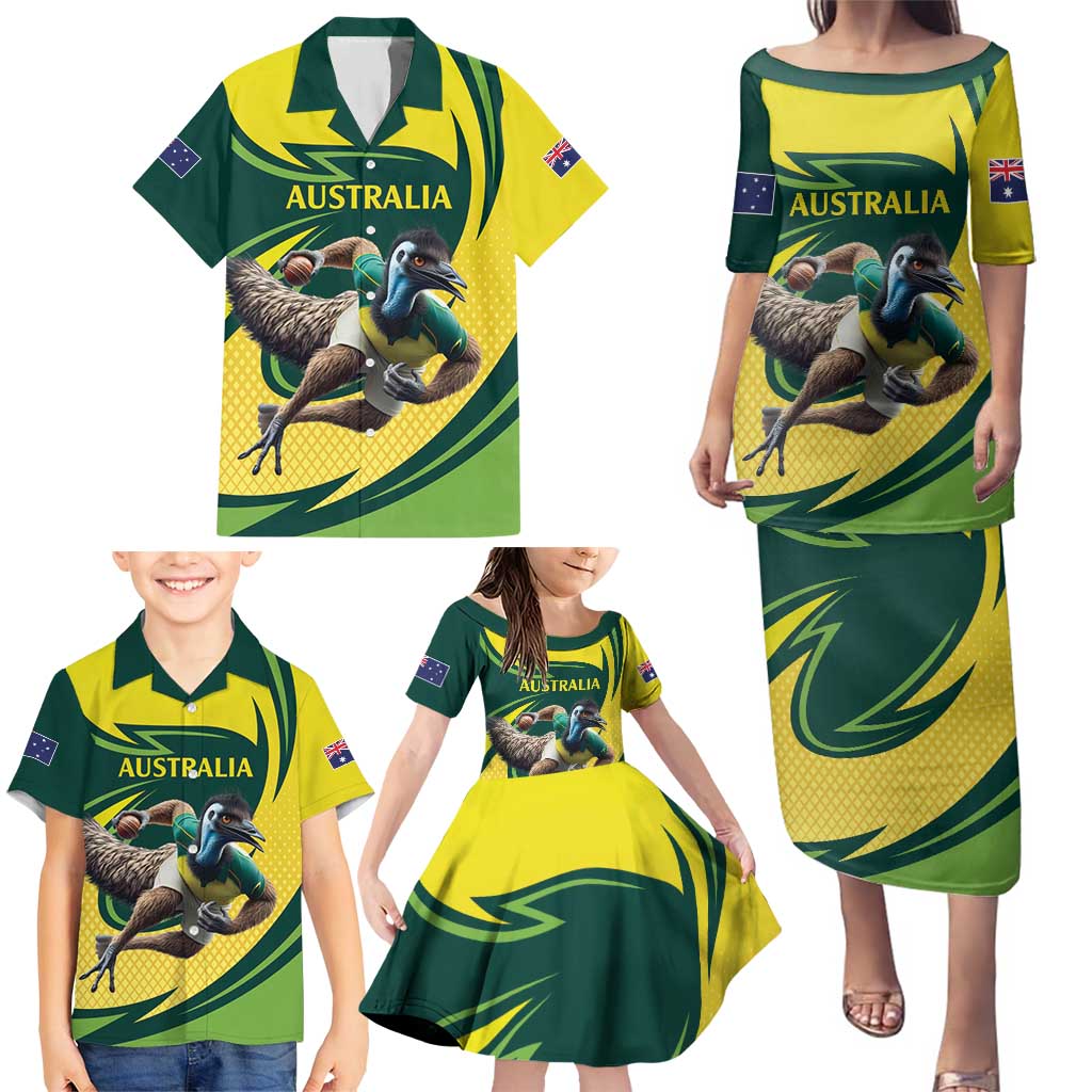 Australian Emu Cricket Custom Family Matching Puletasi and Hawaiian Shirt Aussie National Color