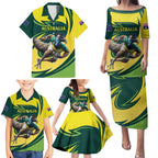 Australian Emu Cricket Custom Family Matching Puletasi and Hawaiian Shirt Aussie National Color