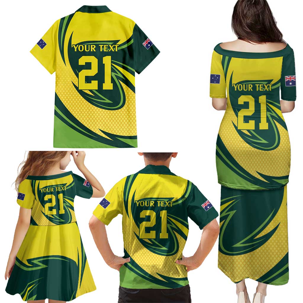 Australian Emu Cricket Custom Family Matching Puletasi and Hawaiian Shirt Aussie National Color