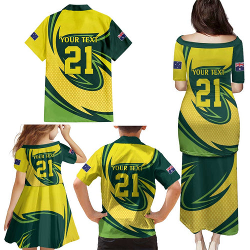 Australian Emu Cricket Custom Family Matching Puletasi and Hawaiian Shirt Aussie National Color