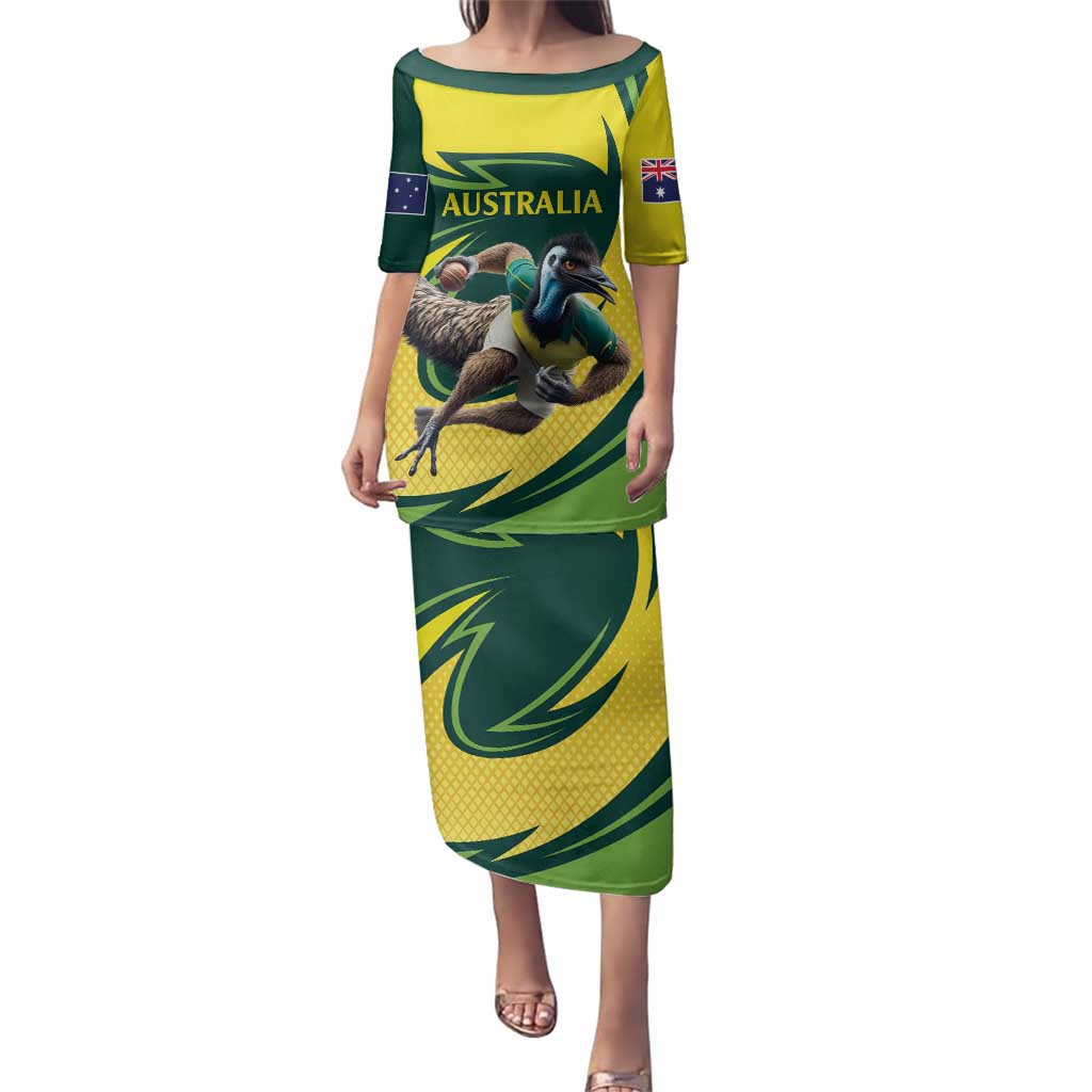 Australian Emu Cricket Custom Family Matching Puletasi and Hawaiian Shirt Aussie National Color