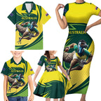Australian Emu Cricket Custom Family Matching Short Sleeve Bodycon Dress and Hawaiian Shirt Aussie National Color