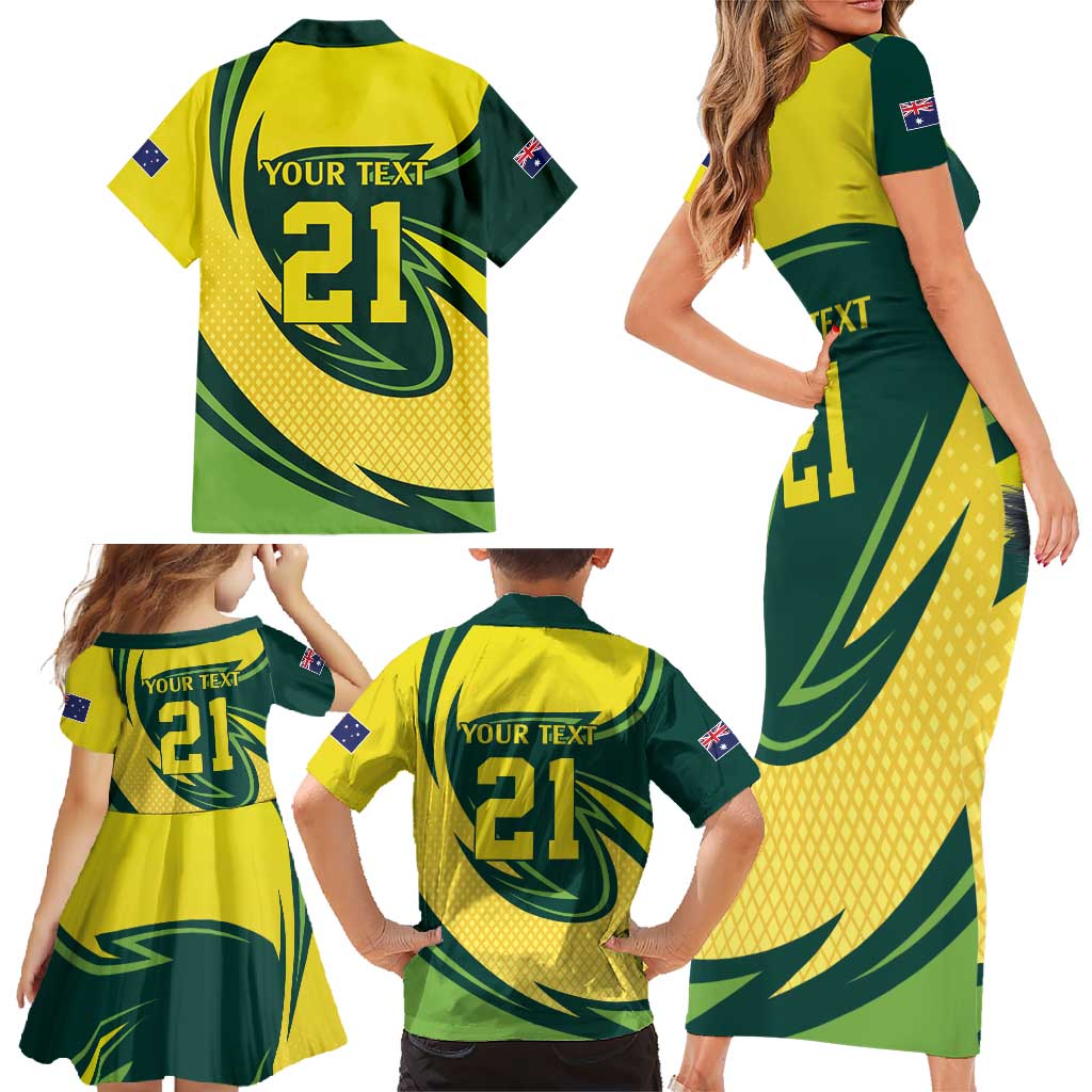 Australian Emu Cricket Custom Family Matching Short Sleeve Bodycon Dress and Hawaiian Shirt Aussie National Color