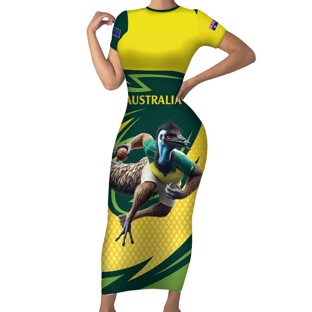 Australian Emu Cricket Custom Family Matching Short Sleeve Bodycon Dress and Hawaiian Shirt Aussie National Color