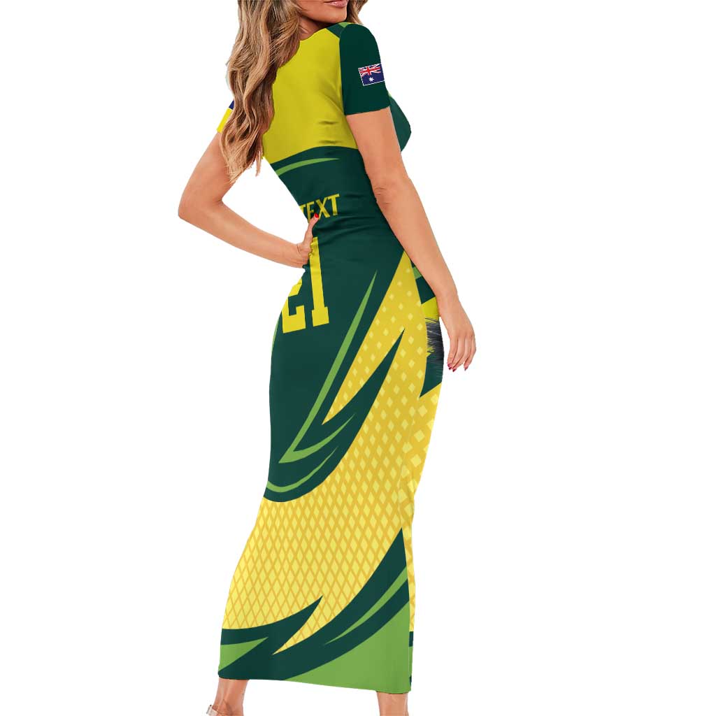 Australian Emu Cricket Custom Family Matching Short Sleeve Bodycon Dress and Hawaiian Shirt Aussie National Color