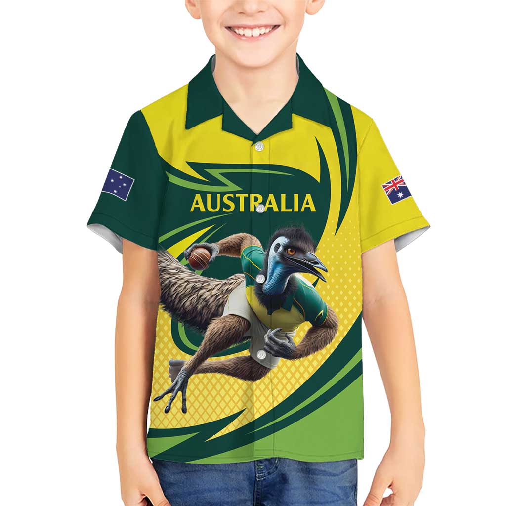 Australian Emu Cricket Custom Family Matching Short Sleeve Bodycon Dress and Hawaiian Shirt Aussie National Color