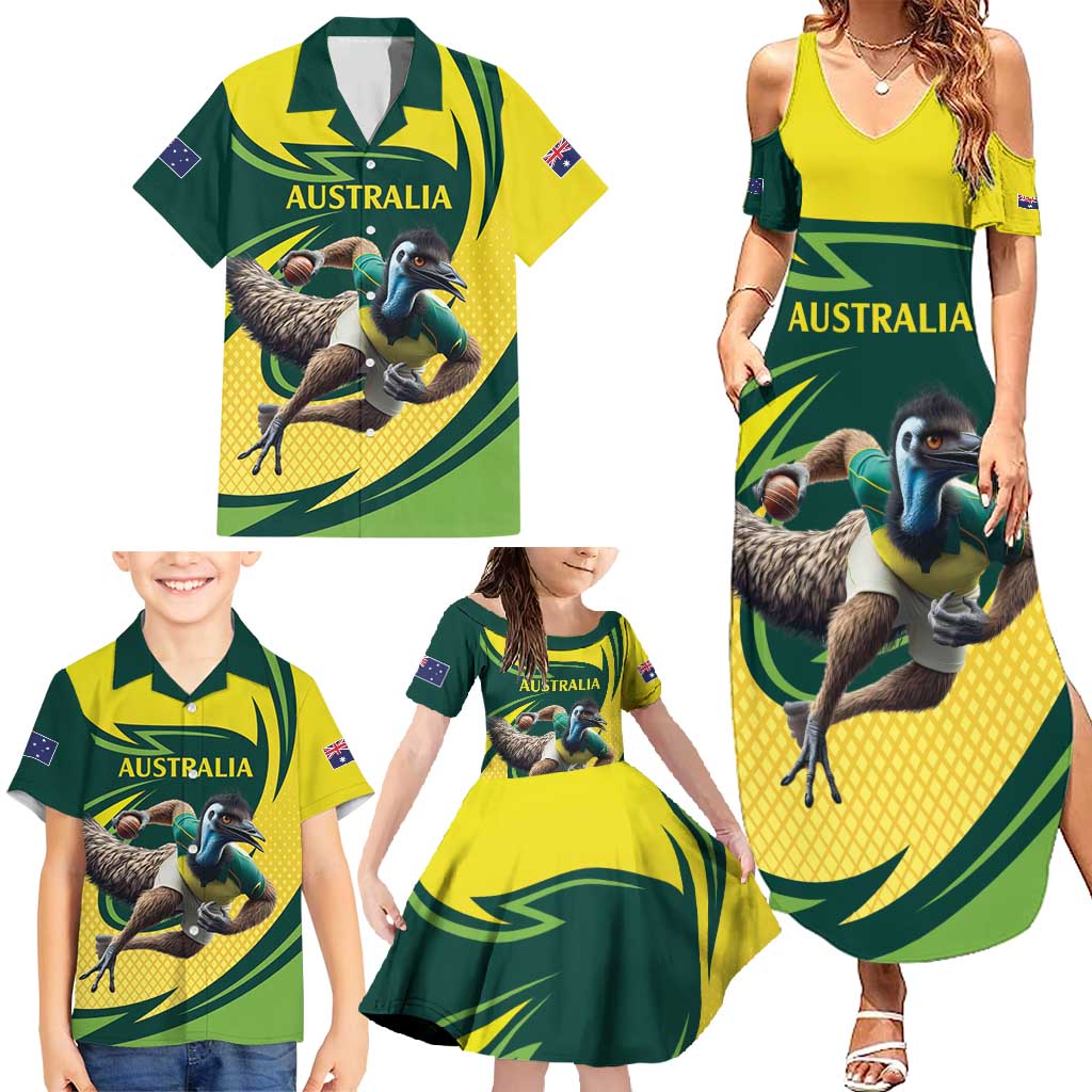 Australian Emu Cricket Custom Family Matching Summer Maxi Dress and Hawaiian Shirt Aussie National Color