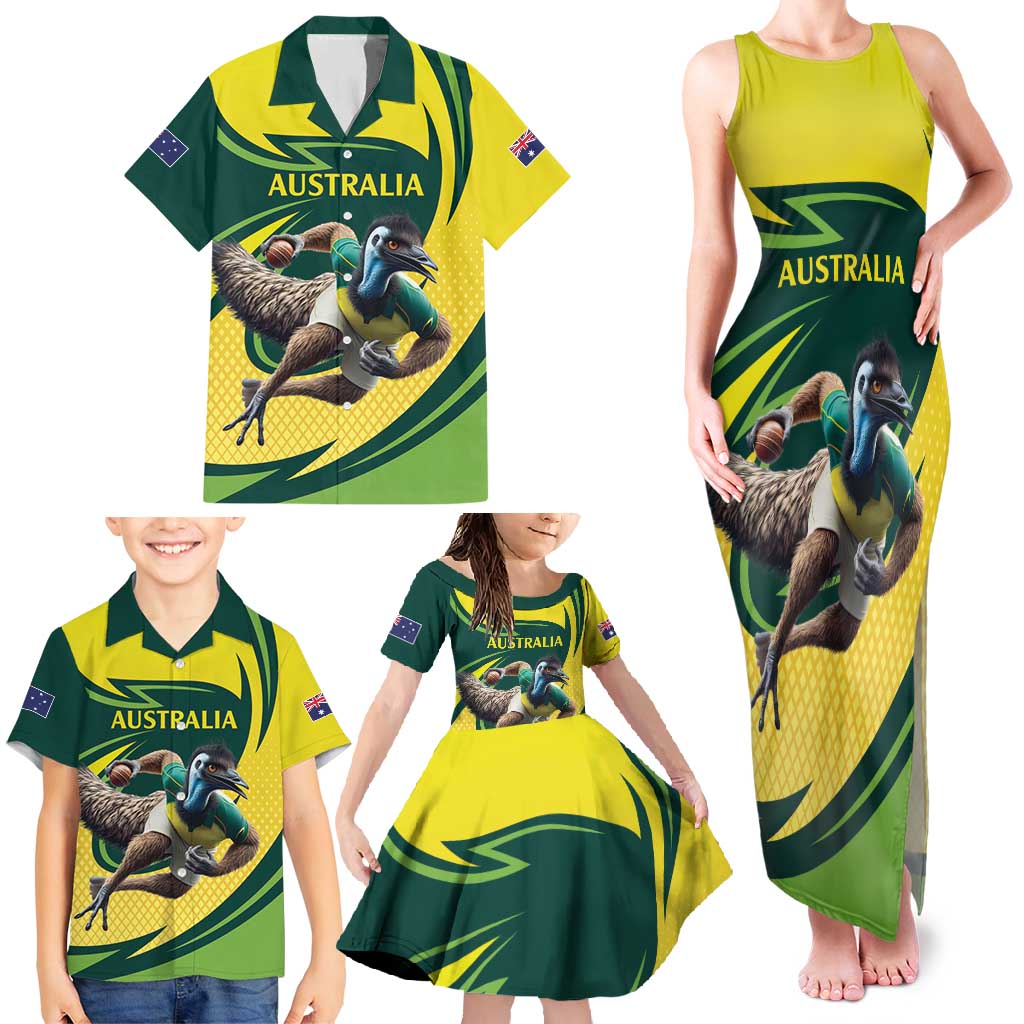 Australian Emu Cricket Custom Family Matching Tank Maxi Dress and Hawaiian Shirt Aussie National Color