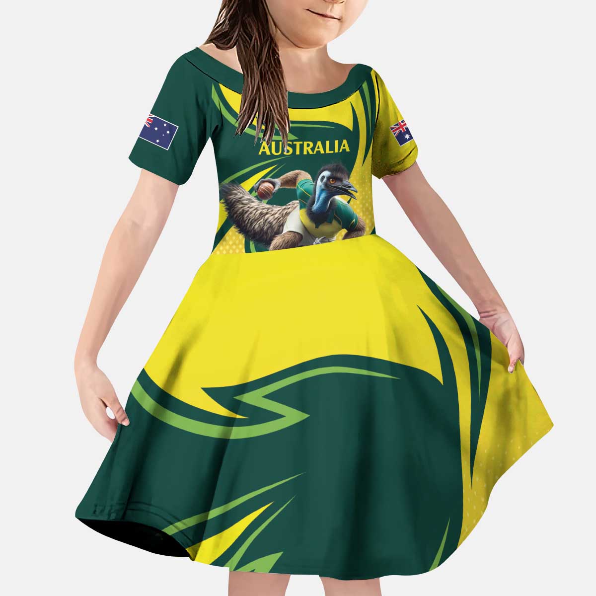 Australian Emu Cricket Custom Kid Short Sleeve Dress Aussie National Color