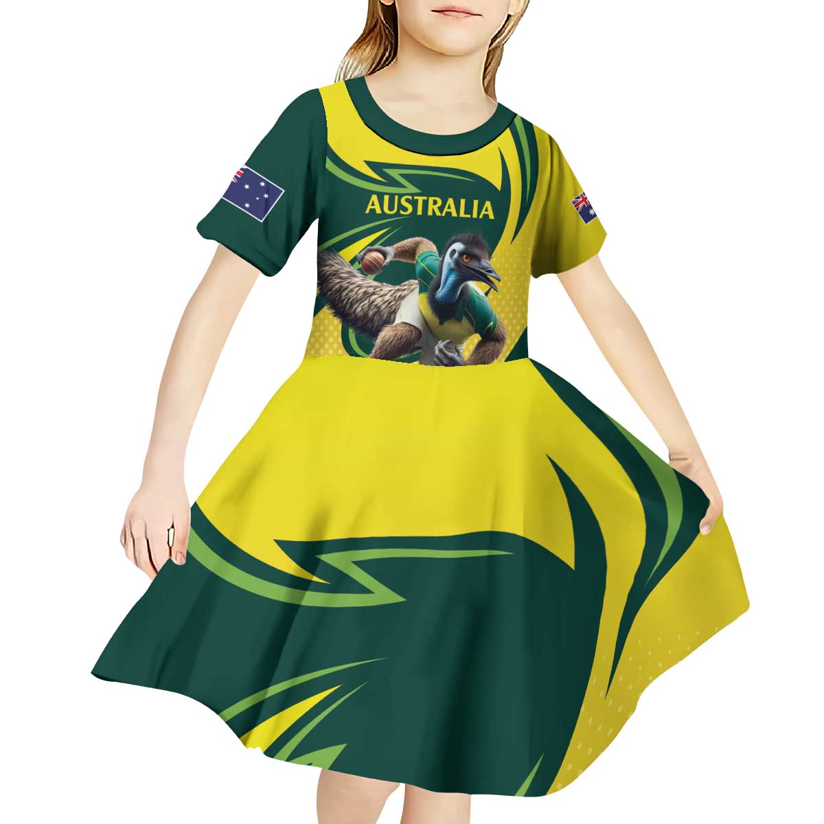 Australian Emu Cricket Custom Kid Short Sleeve Dress Aussie National Color