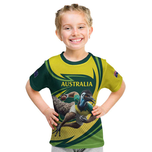 Australian Emu Cricket Custom Kid T Shirt Aussie National Color
