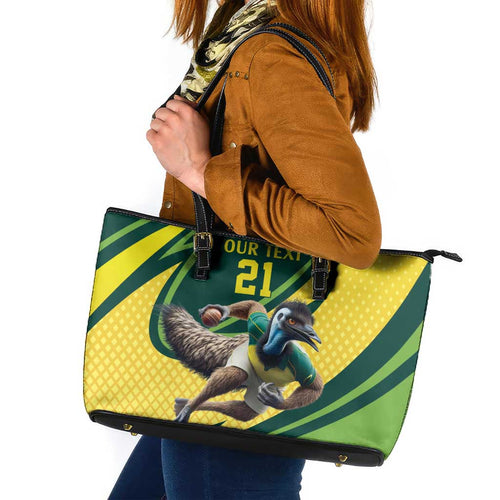 Australian Emu Cricket Custom Leather Tote Bag Aussie National Color