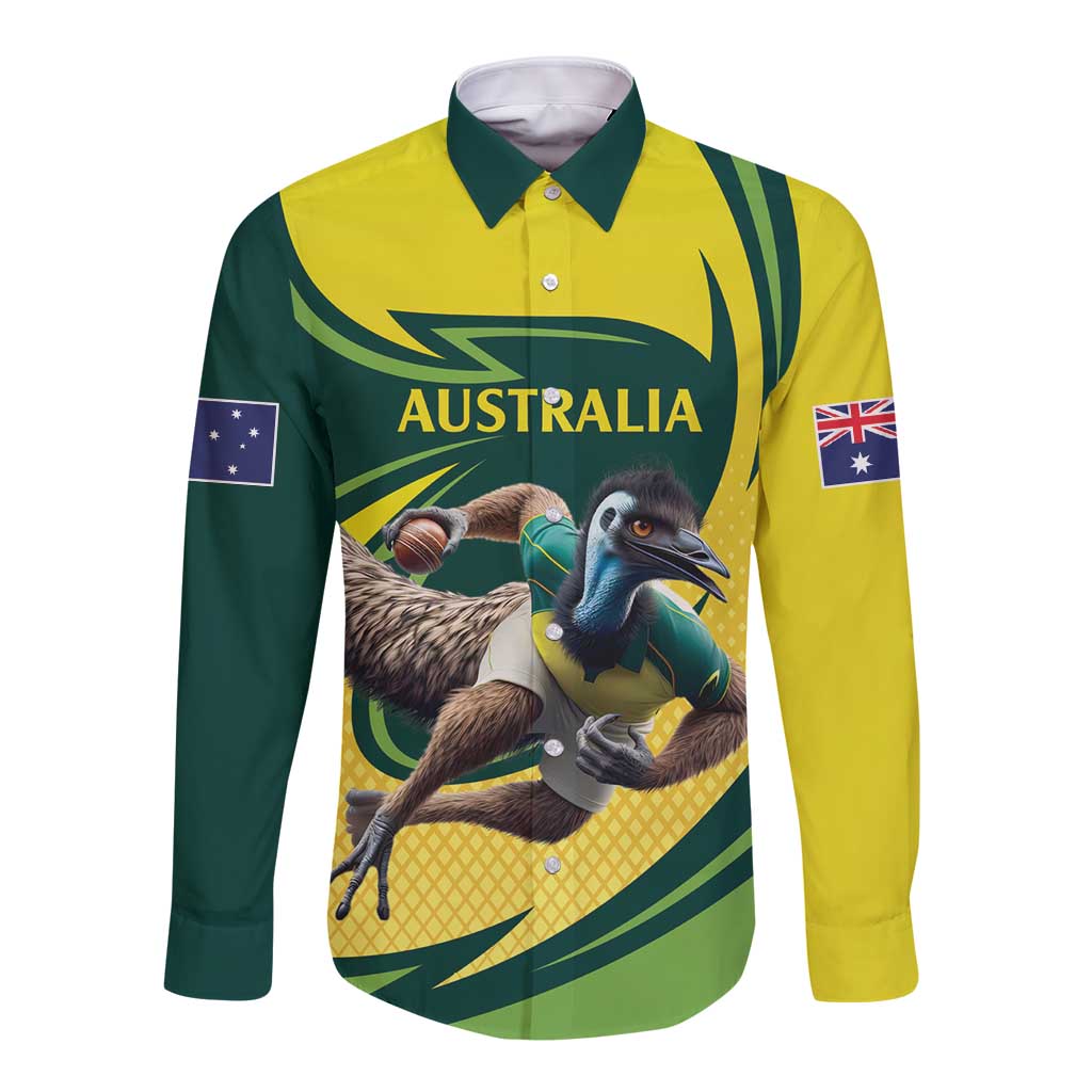 Australian Emu Cricket Custom Long Sleeve Button Shirt Aussie National Color