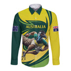 Australian Emu Cricket Custom Long Sleeve Button Shirt Aussie National Color