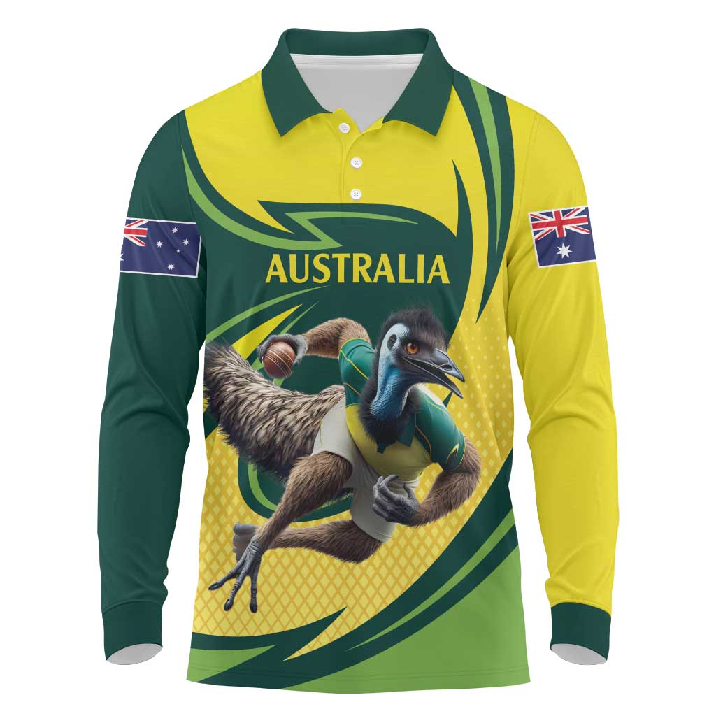 Australian Emu Cricket Custom Long Sleeve Polo Shirt Aussie National Color