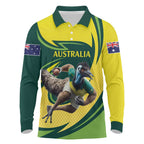 Australian Emu Cricket Custom Long Sleeve Polo Shirt Aussie National Color