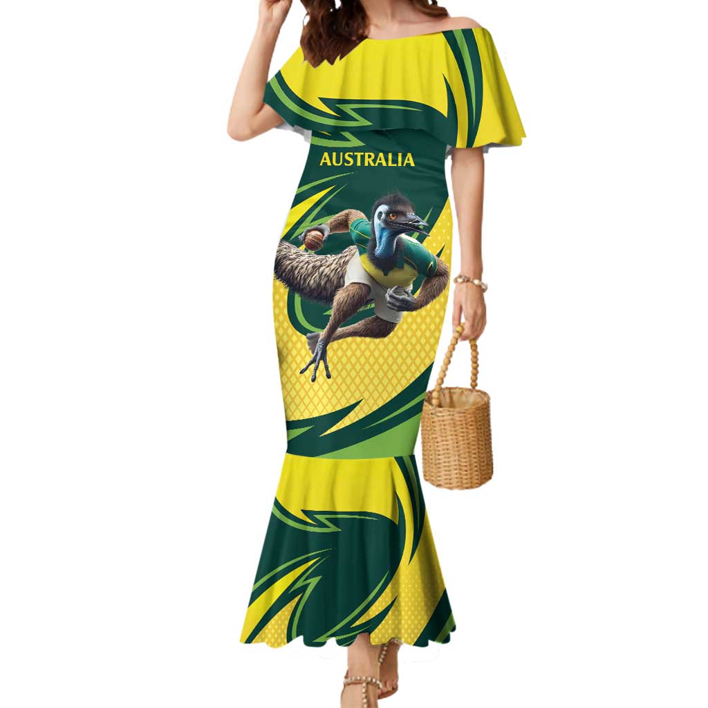 Australian Emu Cricket Custom Mermaid Dress Aussie National Color
