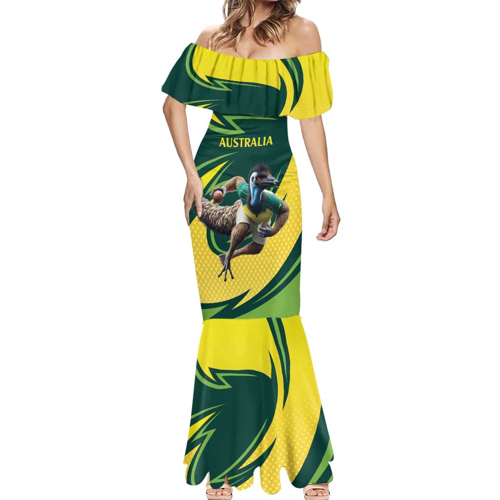Australian Emu Cricket Custom Mermaid Dress Aussie National Color