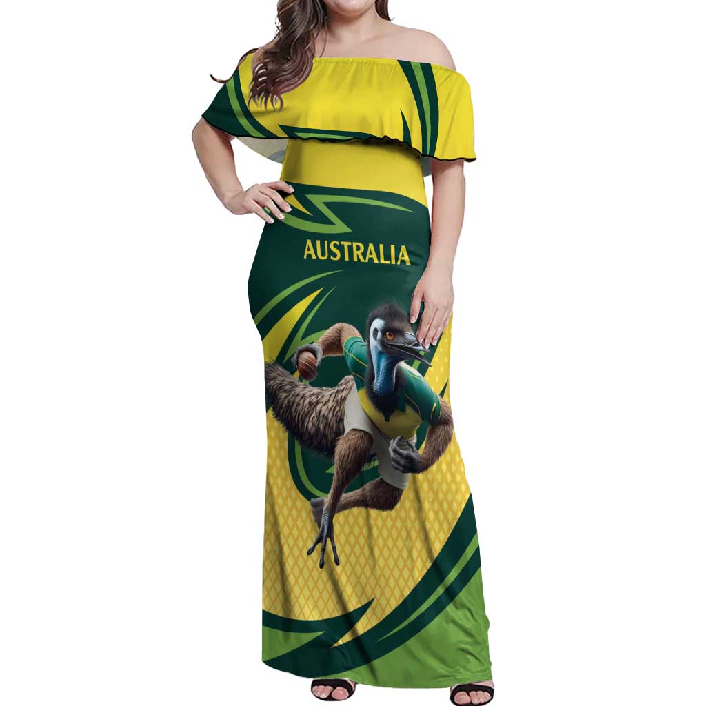 Australian Emu Cricket Custom Off Shoulder Maxi Dress Aussie National Color