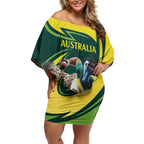 Australian Emu Cricket Custom Off Shoulder Short Dress Aussie National Color
