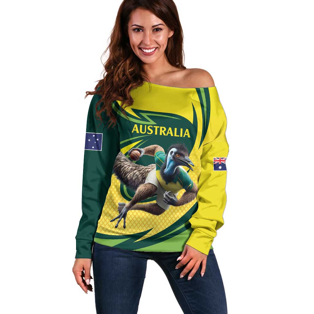 Australian Emu Cricket Custom Off Shoulder Sweater Aussie National Color