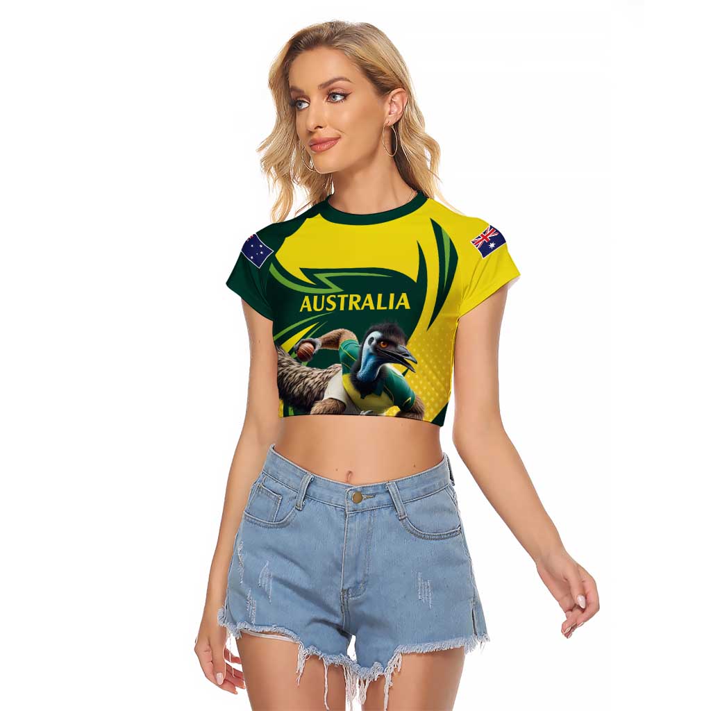 Australian Emu Cricket Custom Raglan Cropped T Shirt Aussie National Color