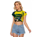 Australian Emu Cricket Custom Raglan Cropped T Shirt Aussie National Color