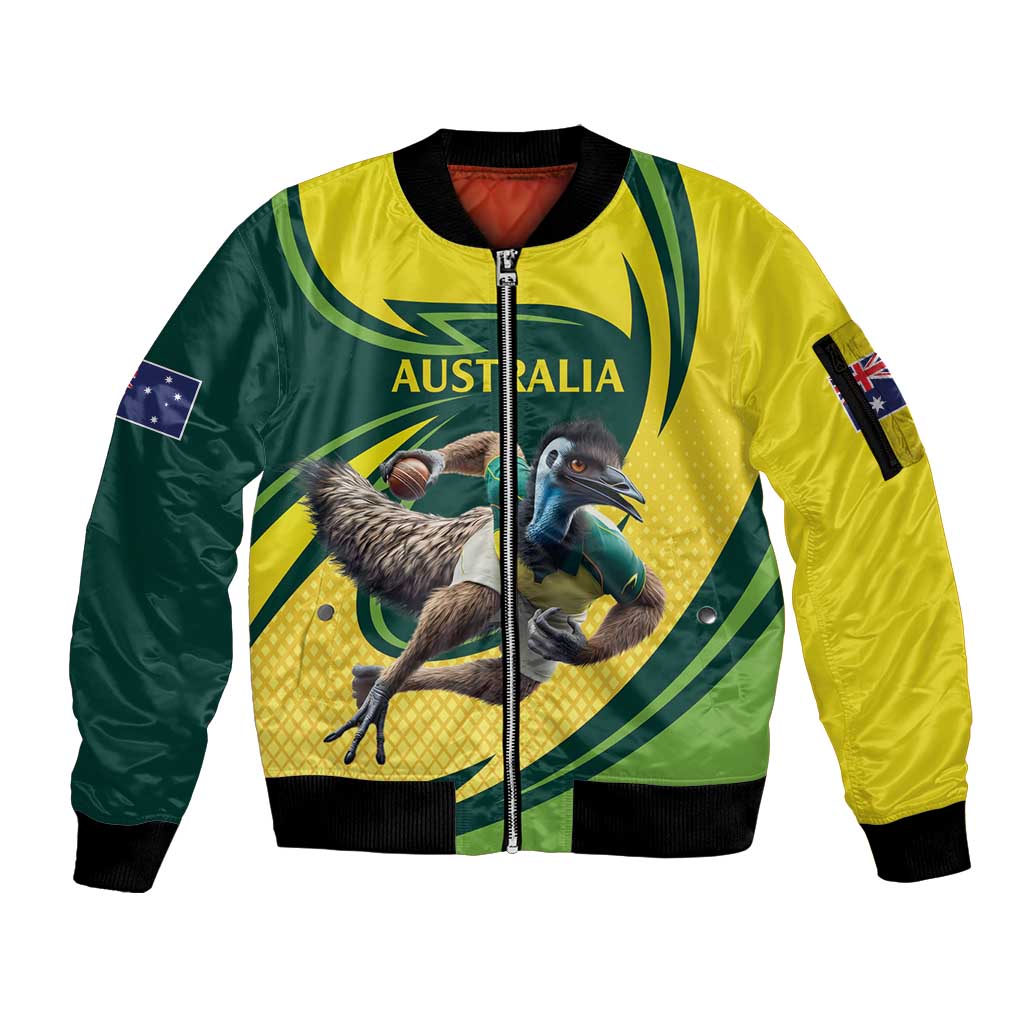 Australian Emu Cricket Custom Sleeve Zip Bomber Jacket Aussie National Color