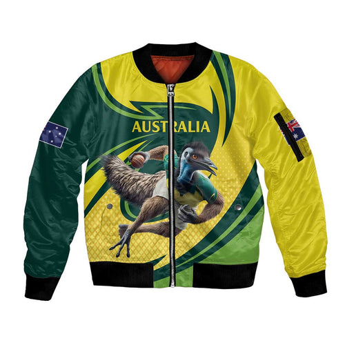 Australian Emu Cricket Custom Sleeve Zip Bomber Jacket Aussie National Color