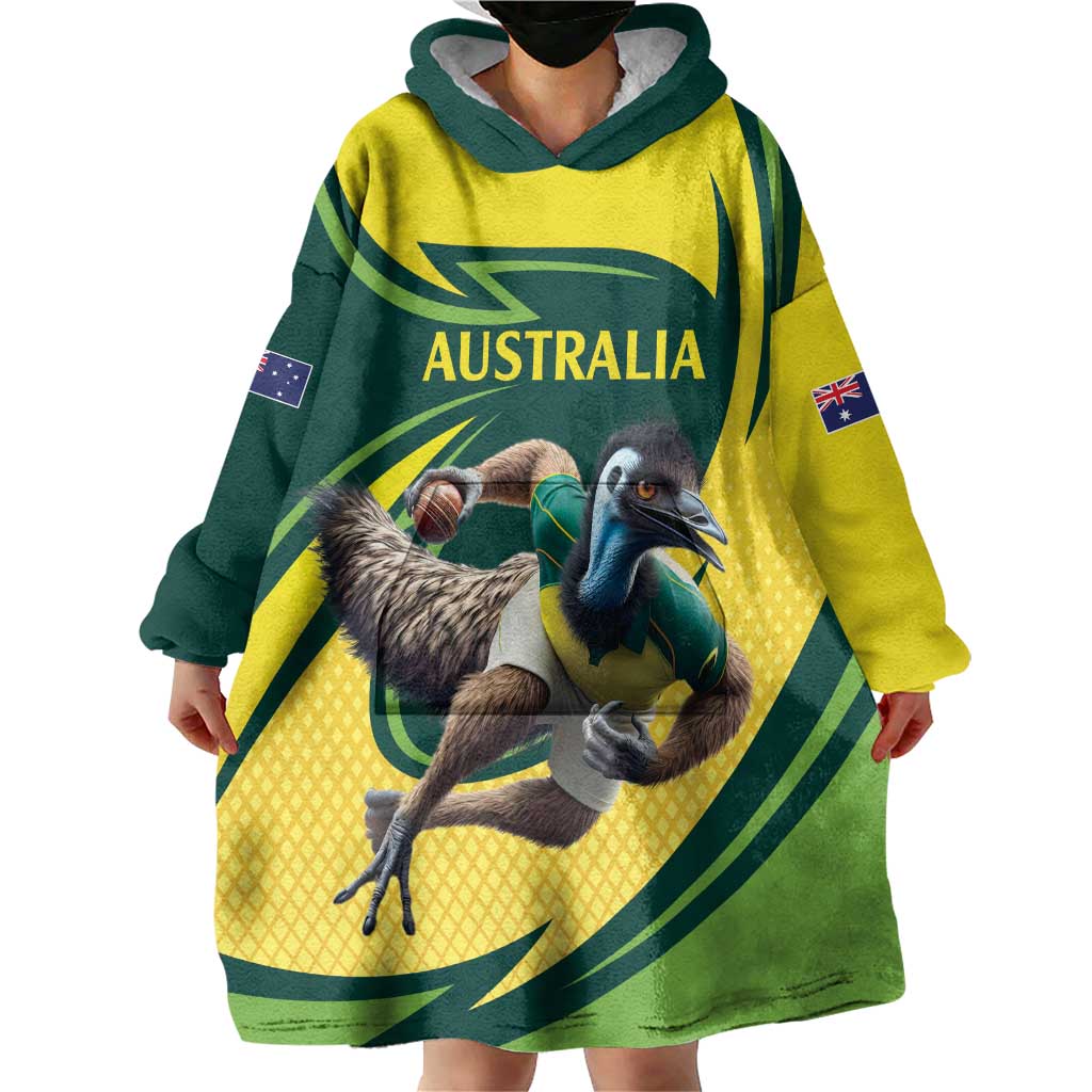 Australian Emu Cricket Custom Wearable Blanket Hoodie Aussie National Color