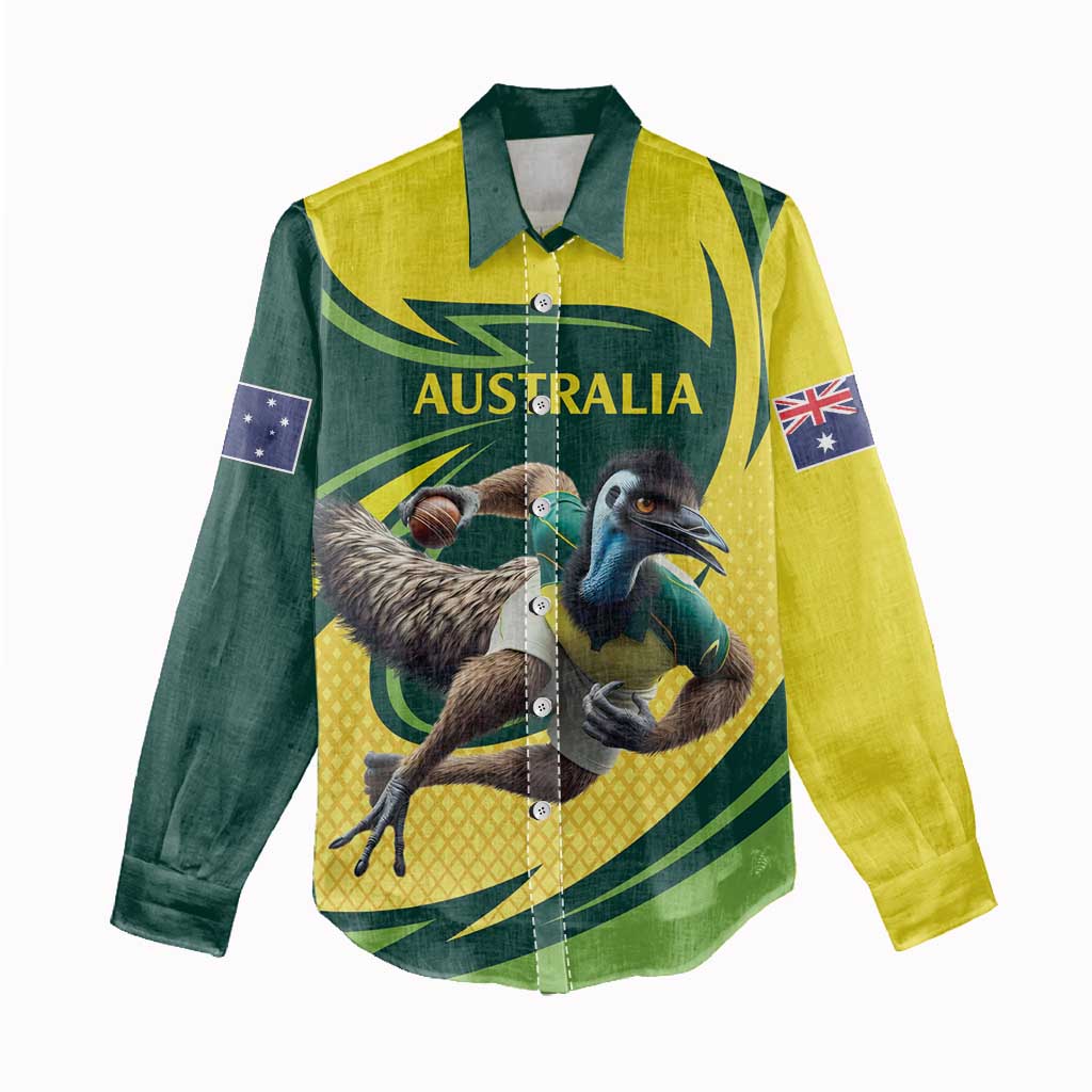 Australian Emu Cricket Custom Women Casual Shirt Aussie National Color