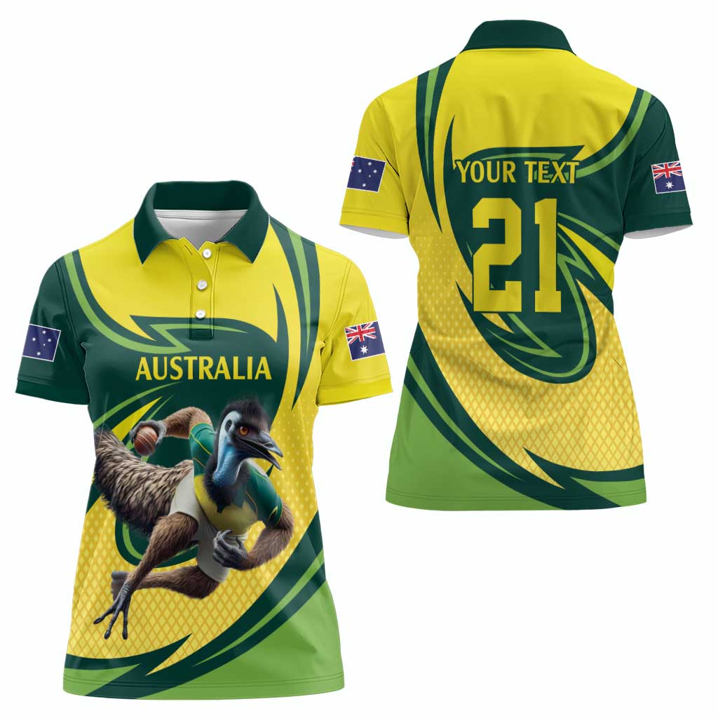 Australian Emu Cricket Custom Women Polo Shirt Aussie National Color