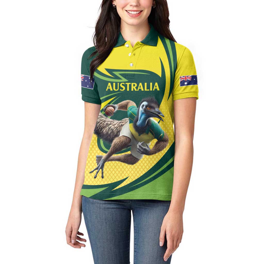 Australian Emu Cricket Custom Women Polo Shirt Aussie National Color