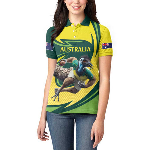 Australian Emu Cricket Custom Women Polo Shirt Aussie National Color