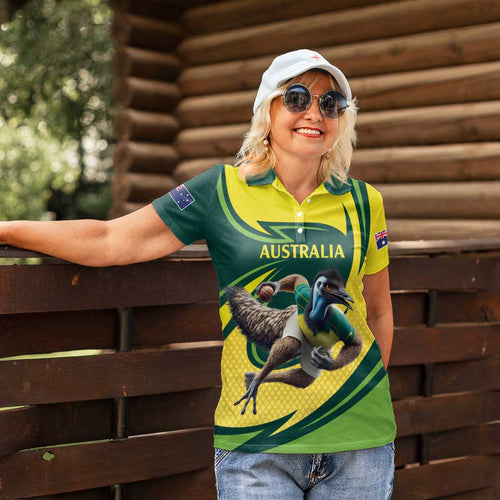 Australian Emu Cricket Custom Women Polo Shirt Aussie National Color