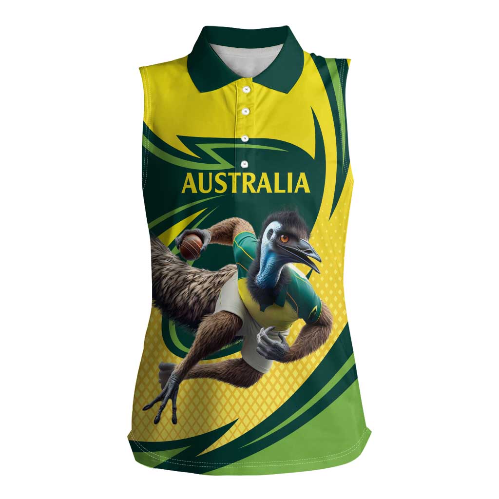 Australian Emu Cricket Custom Women Sleeveless Polo Shirt Aussie National Color