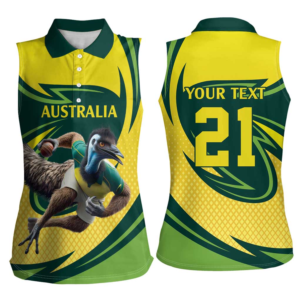 Australian Emu Cricket Custom Women Sleeveless Polo Shirt Aussie National Color