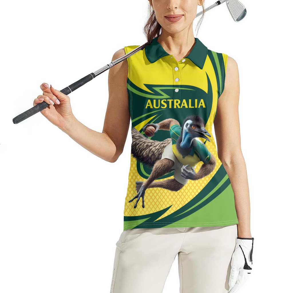 Australian Emu Cricket Custom Women Sleeveless Polo Shirt Aussie National Color
