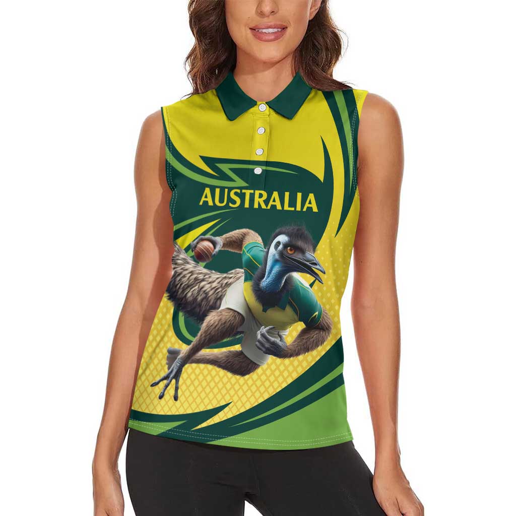 Australian Emu Cricket Custom Women Sleeveless Polo Shirt Aussie National Color