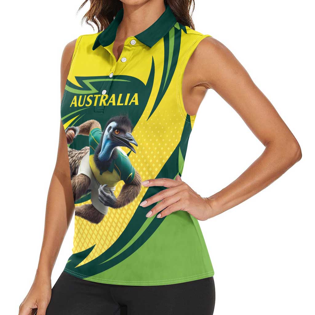 Australian Emu Cricket Custom Women Sleeveless Polo Shirt Aussie National Color