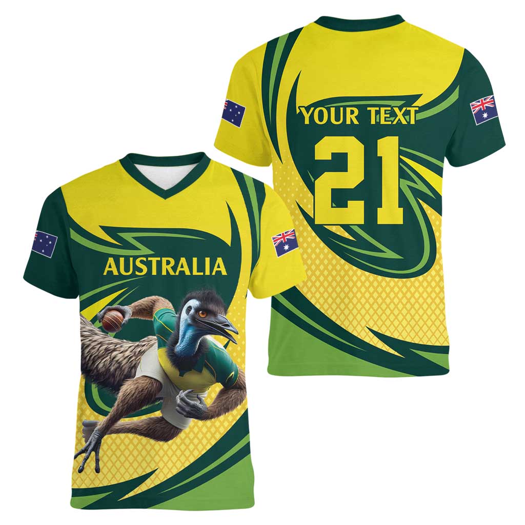 Australian Emu Cricket Custom Women V-Neck T-Shirt Aussie National Color