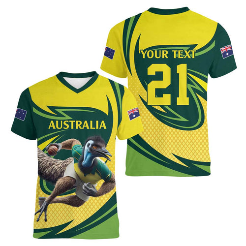 Australian Emu Cricket Custom Women V-Neck T-Shirt Aussie National Color