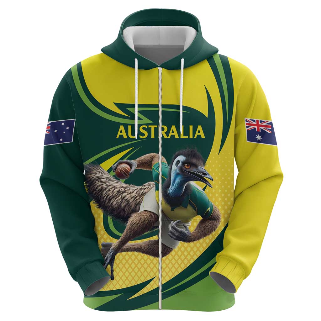 Australian Emu Cricket Custom Zip Hoodie Aussie National Color