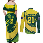 Australian Koala Bear Cricket Custom Couples Matching Off Shoulder Maxi Dress and Long Sleeve Button Shirt Aussie National Color