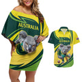 Australian Koala Bear Cricket Custom Couples Matching Off Shoulder Short Dress and Hawaiian Shirt Aussie National Color