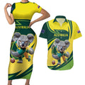 Australian Koala Bear Cricket Custom Couples Matching Short Sleeve Bodycon Dress and Hawaiian Shirt Aussie National Color