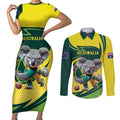 Australian Koala Bear Cricket Custom Couples Matching Short Sleeve Bodycon Dress and Long Sleeve Button Shirt Aussie National Color