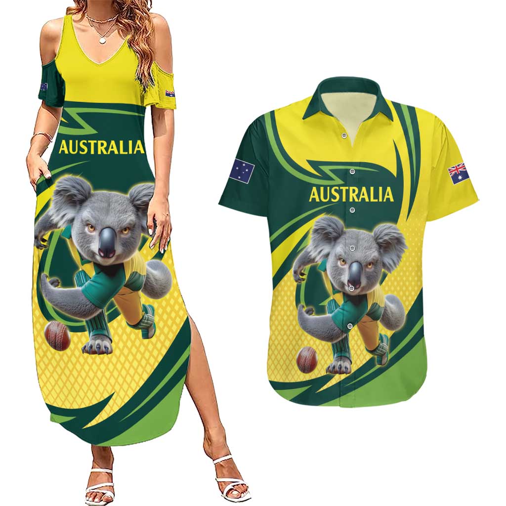 Australian Koala Bear Cricket Custom Couples Matching Summer Maxi Dress and Hawaiian Shirt Aussie National Color
