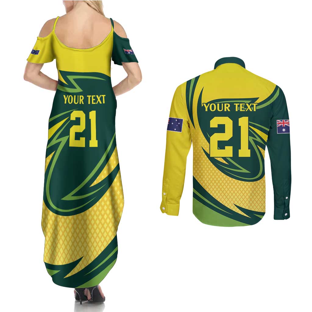 Australian Koala Bear Cricket Custom Couples Matching Summer Maxi Dress and Long Sleeve Button Shirt Aussie National Color