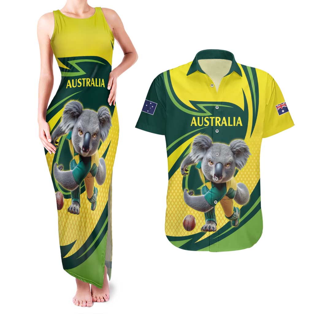 Australian Koala Bear Cricket Custom Couples Matching Tank Maxi Dress and Hawaiian Shirt Aussie National Color